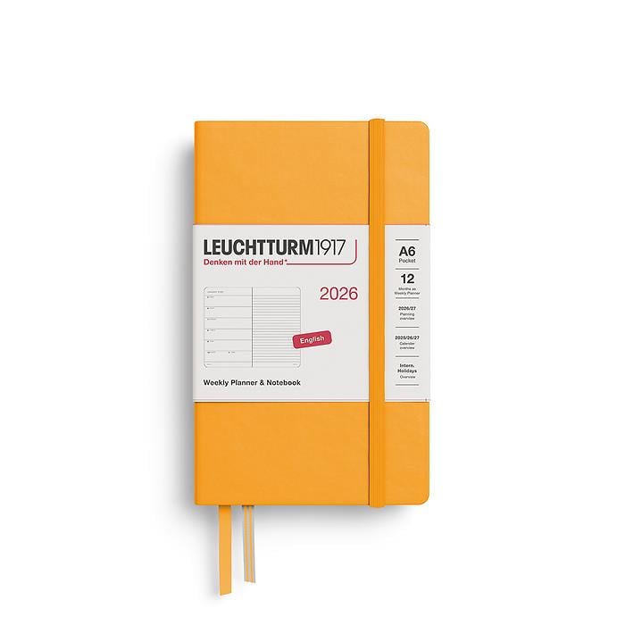 Leuchtturm1917 Cep Boy (A6) 12 Aylık Ajanda ve Not Defteri (Çizgili) 2026 Sert Kapak, İngilizce, Gündoğumu Sarı 372666