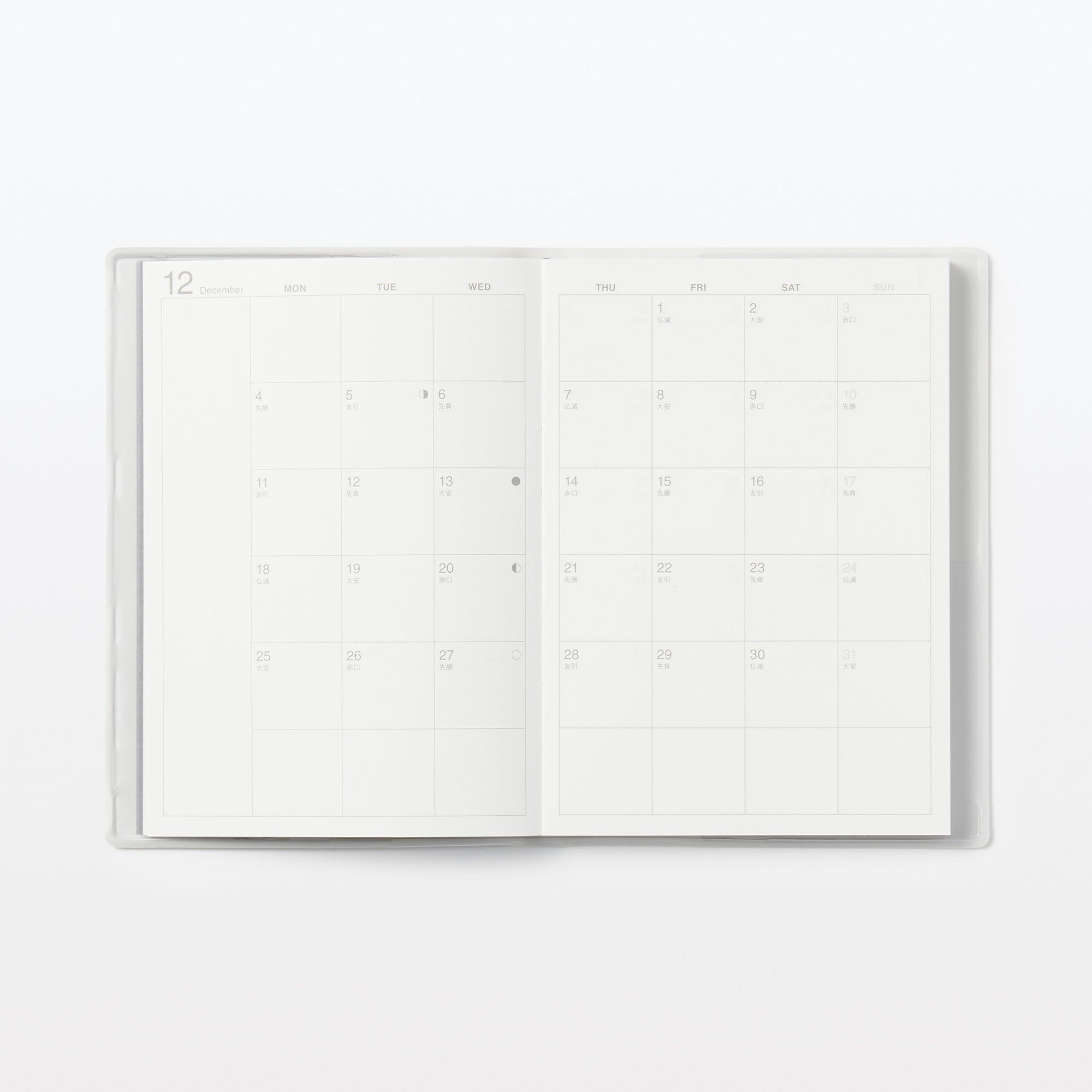 Muji 2024 Monthly/Weekly Planner - Monday Start B6 Ajanda Koyu Gri 
