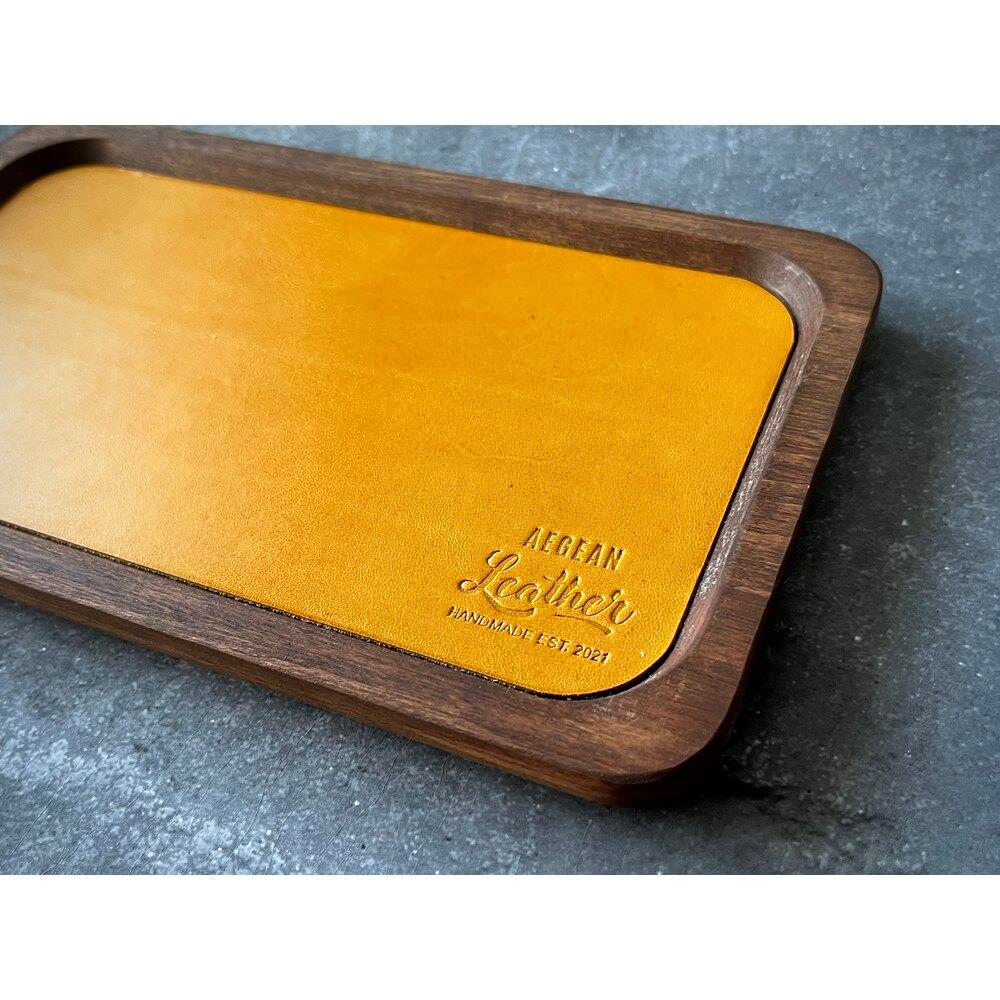 Aegan Leather Kayın Ağacı Kalem Tepsisi Sarı