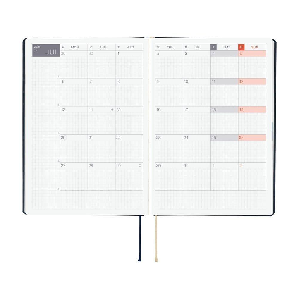 Hobonichi Ajanda Techo HON - A5 English - Slash (Navy) - 2026 Jan Start