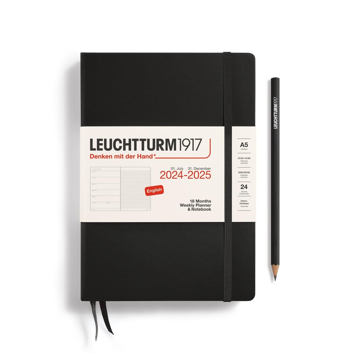 Leuchtturm1917 Weekly Planner & Notebook 18 Months English 2024 - 2025 Medium Black 370712
