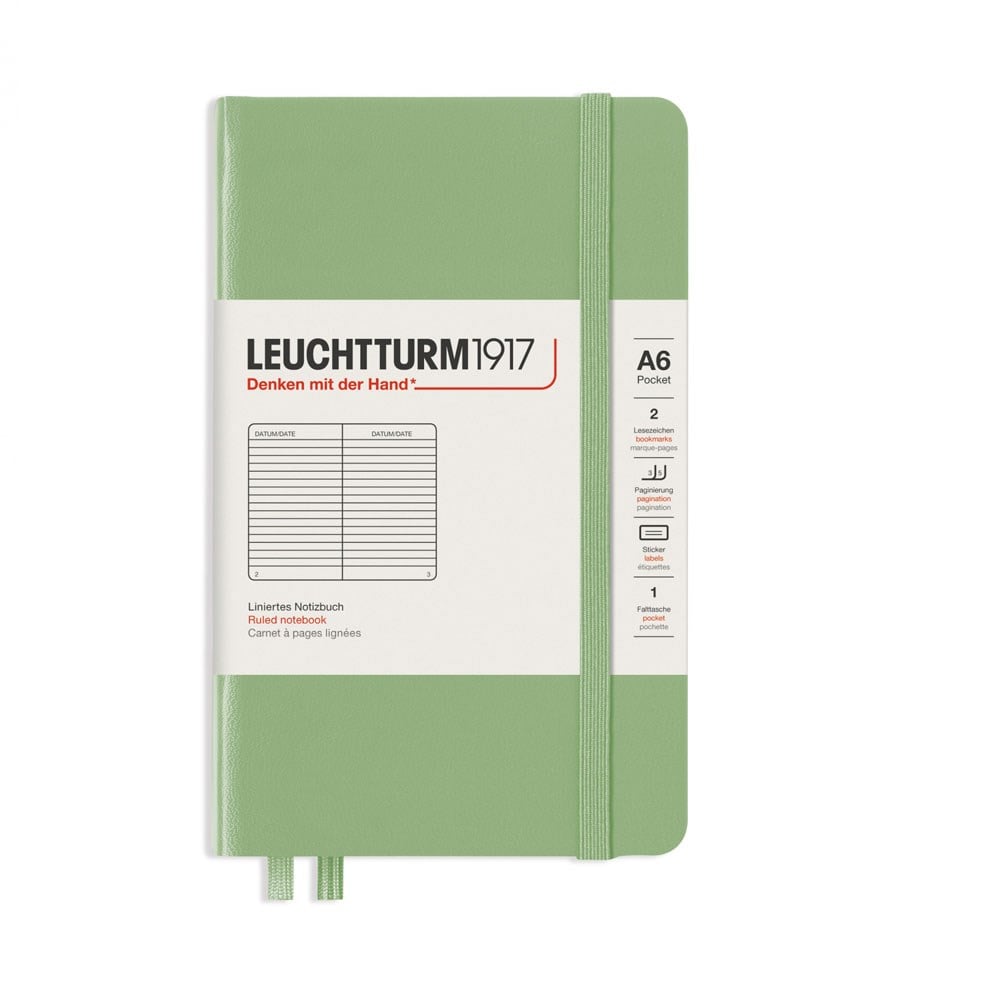 Leuchtturm1917 Not Defteri Cep Boy (A6), Sert Kapak, 187 Numaralandırılmış Sayfa, Çizgili, Sage 363940
