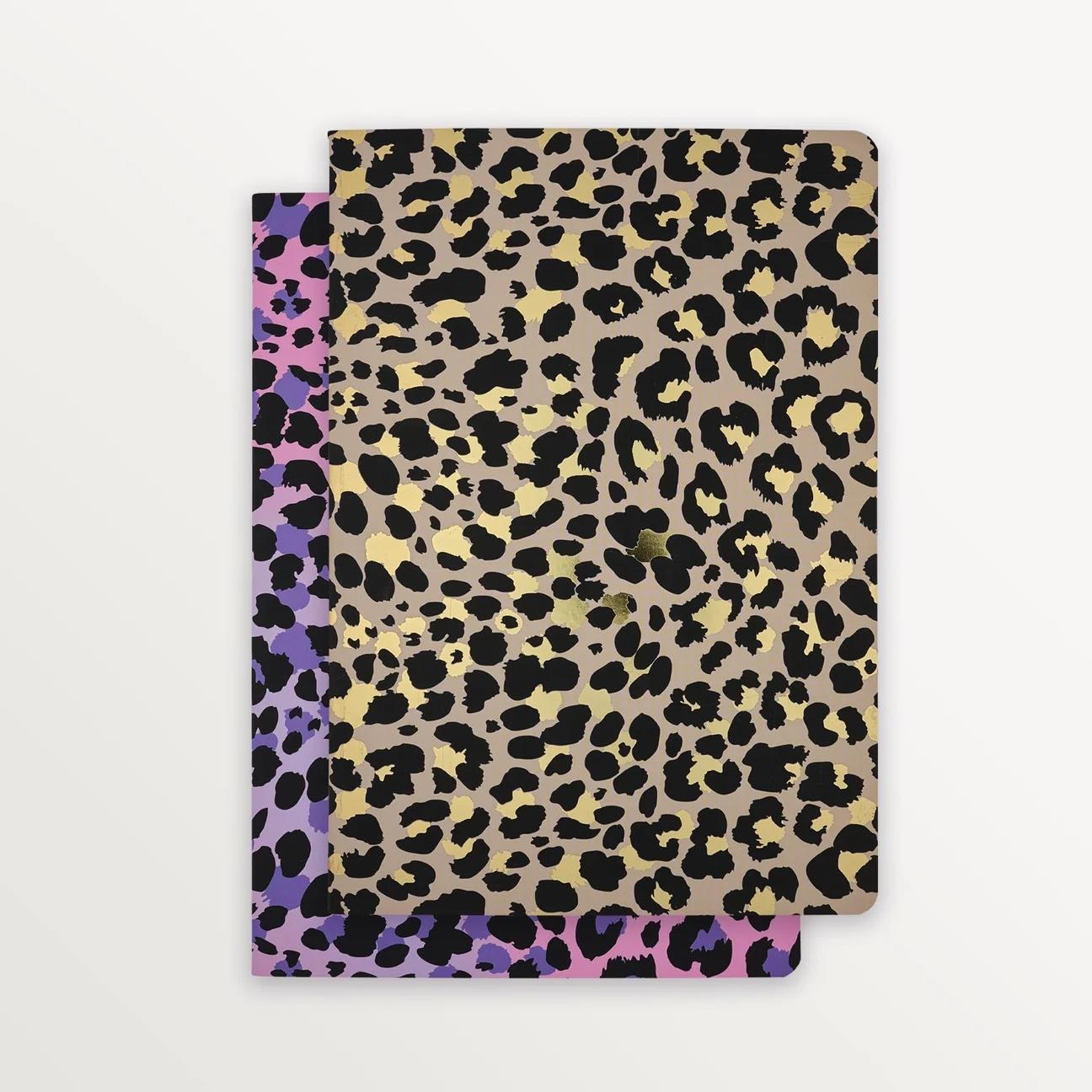 EPISODE LEOPARD CLASSIC GOLD & PINK MAUVE SET OF 2 B5 NOTEBOOKS
