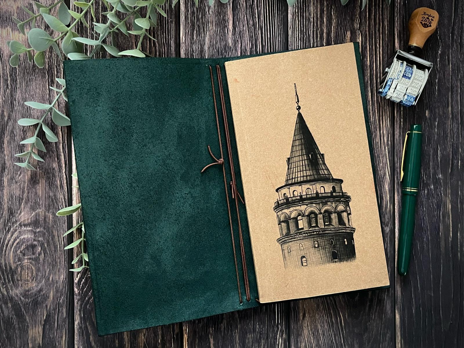 Aegean  Leather Regular Size Deri Defter Kılıfı Yeşil