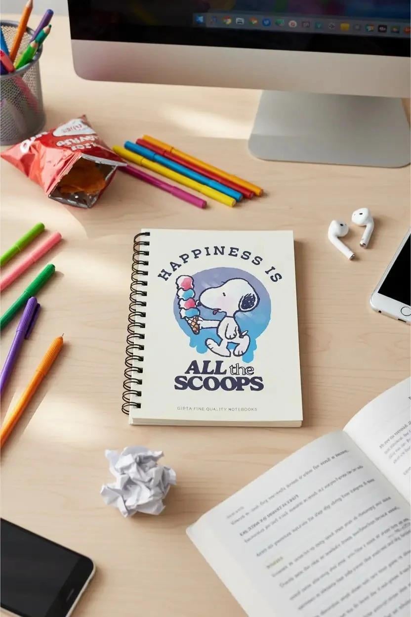 Gıpta 7316 Snoopy Spiralli A6 Karton Kapak Telli Defter 80 Yaprak Çizgili Krem
