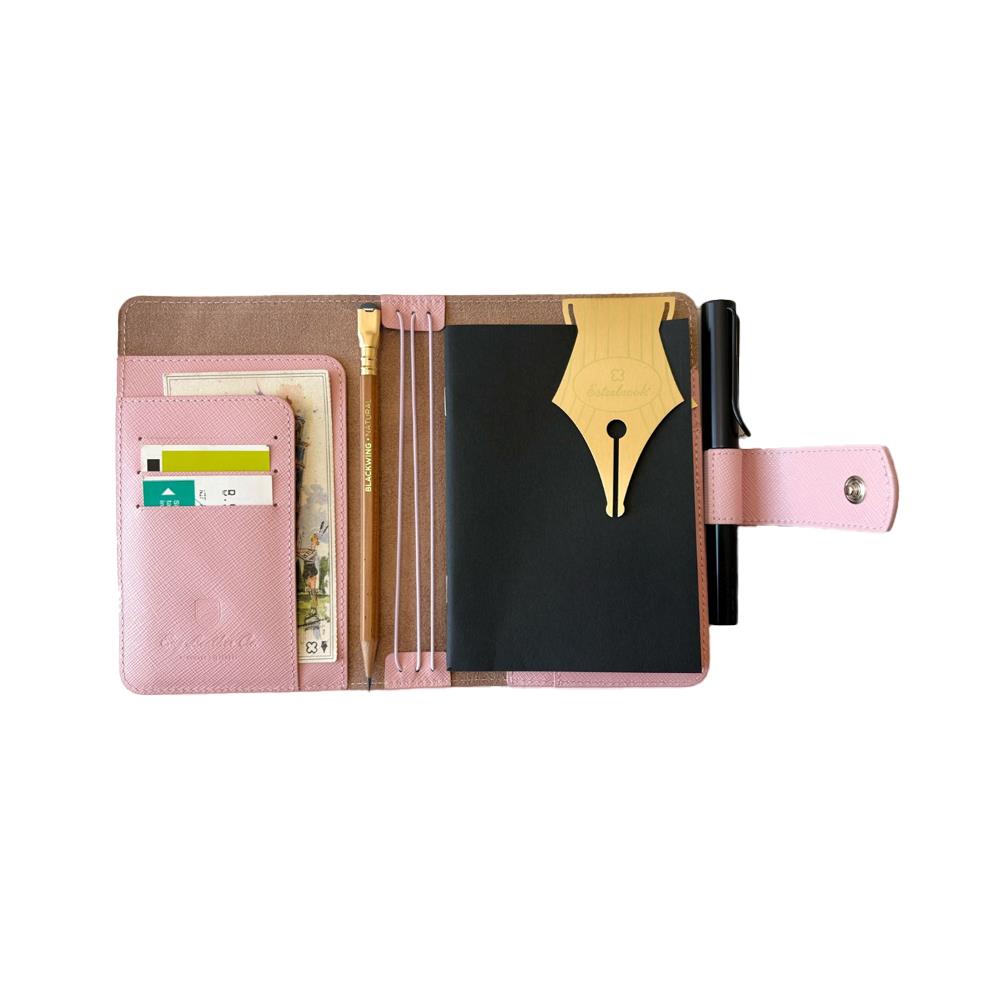 Eng Leather Saffiano Deri Koleksiyonu  A6 Defter & Kalem Çantası  Pearl Pink