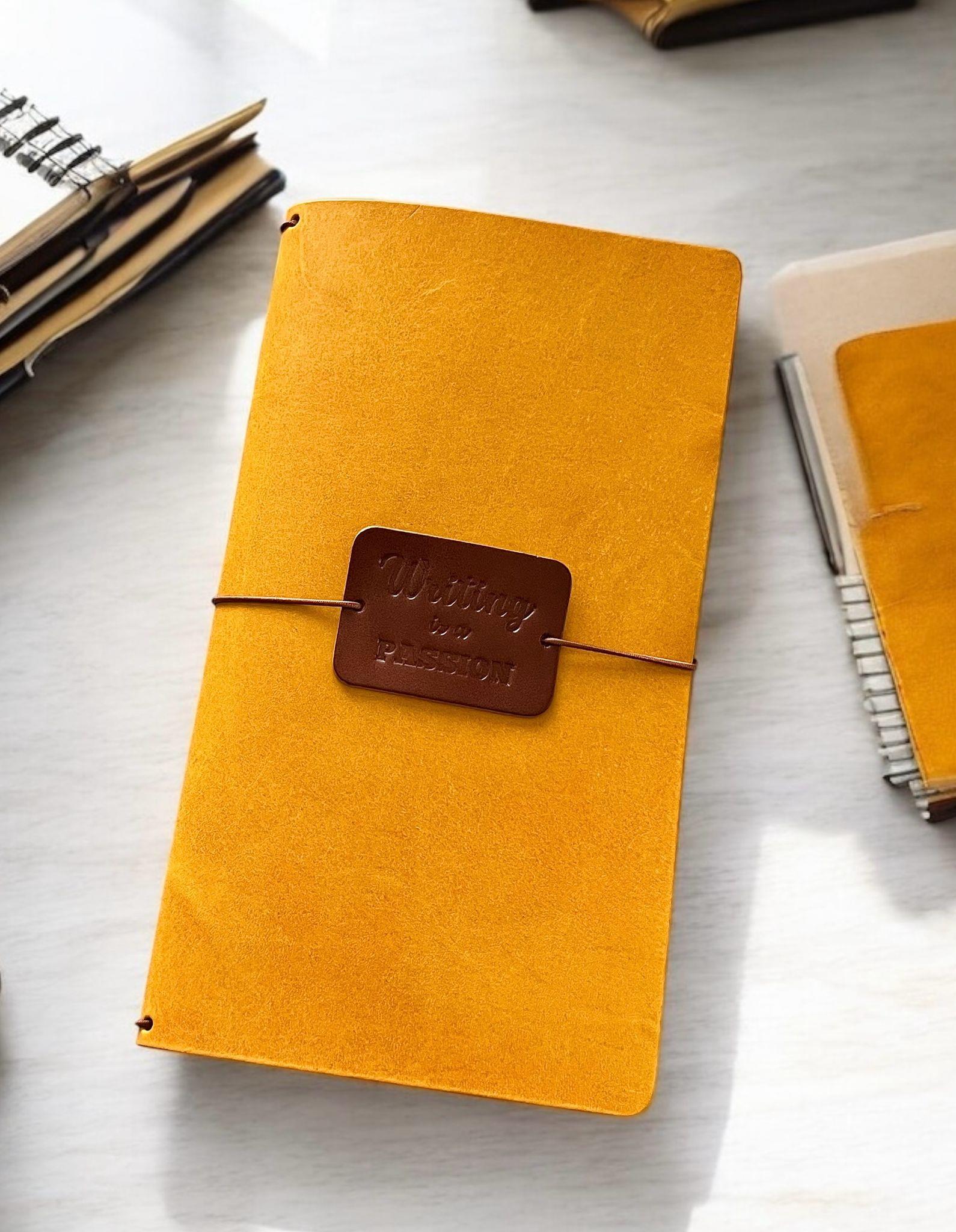 Aegean  Leather Regular Size Deri Defter Kılıfı Sarı
