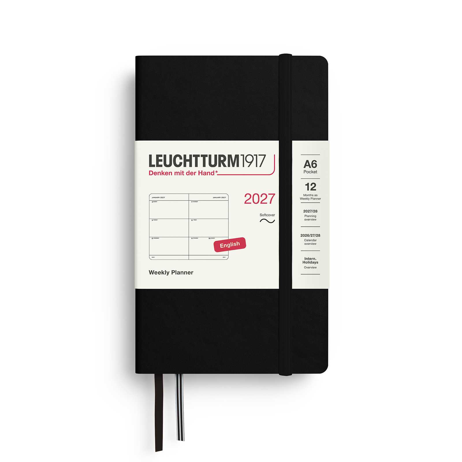Leuchtturm1917 Planner 2027 - 12M Haftalık Planner Pocket A6  2027 Yumuşak Kapaklı İngilizce Black 400300