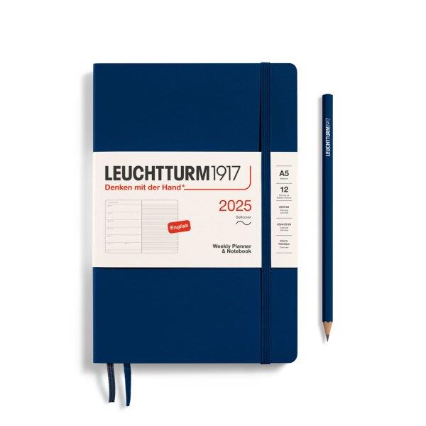 Leuchtturm1917 2025 Haftalık Planlayıcı ve Not Defteri, Yumuşak Kapak, Orta Boy (A5), 144 Sayfa, İngilizce, Çizgili, Navy 370759