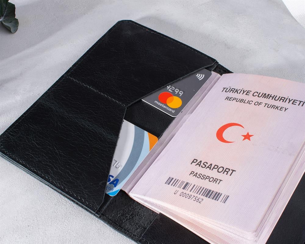 DK Leather Vegan Deri Pasaport Kılıfı Siyah