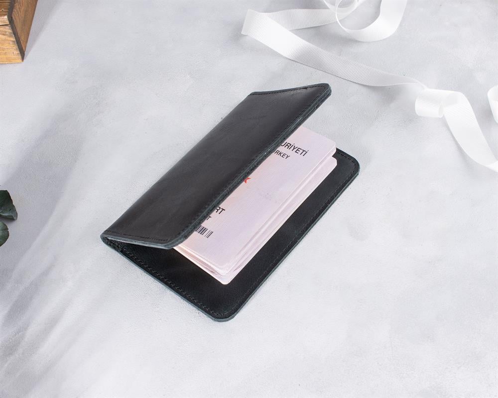 DK Leather Vegan Deri Pasaport Kılıfı Siyah