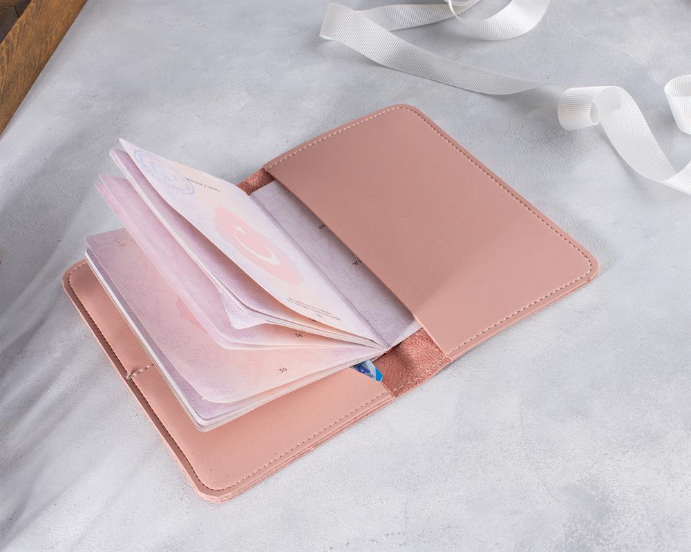 DK Leather Vegan Deri Pasaport Kılıfı Pembe