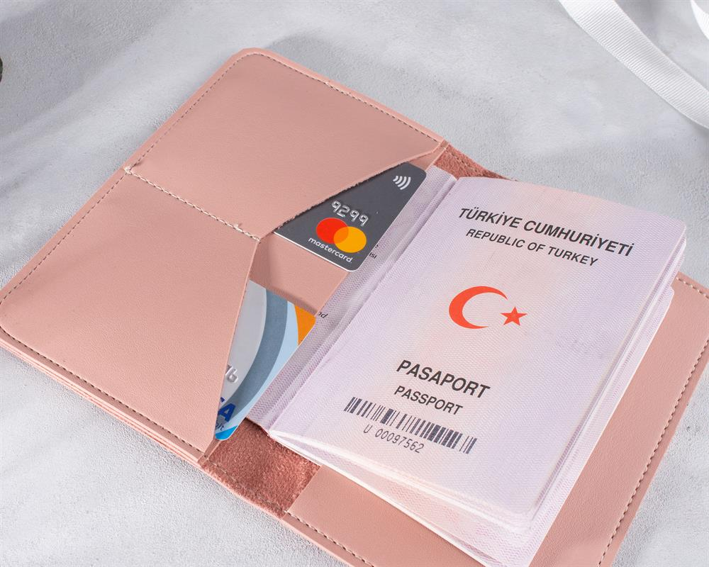 DK Leather Vegan Deri Pasaport Kılıfı Pembe