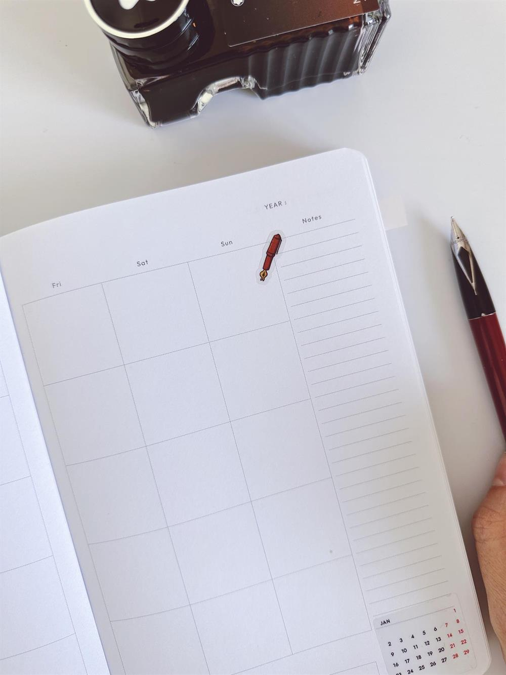 Dolma Kalem Mürekkep Temalı Şeffaf Ajanda Defter Planlayıcı Etiket Seti 