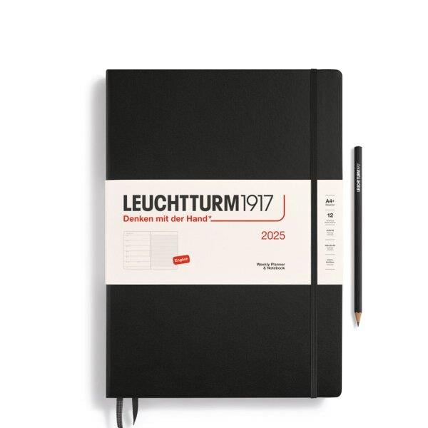 Leuchtturm1917 2025 Haftalık Planlayıcı ve Not Defteri, Master (A4+), 144 Sayfa, İngilizce, Çizgili,Black  370730