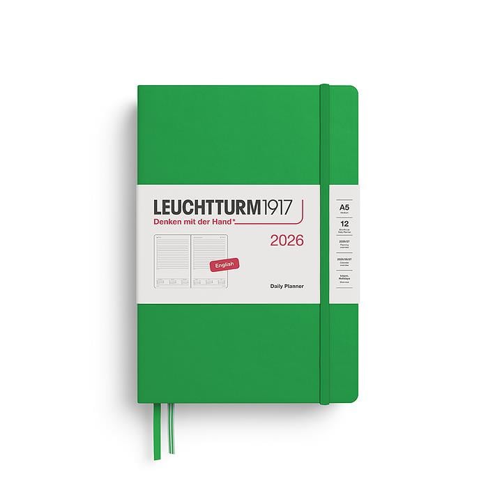 Leuchtturm1917 Orta Boy (A5) 12 Aylık Günlük Ajanda (Çizgili) 2026 Sert Kapak, İngilizce, Bahar Yaprağı 372775