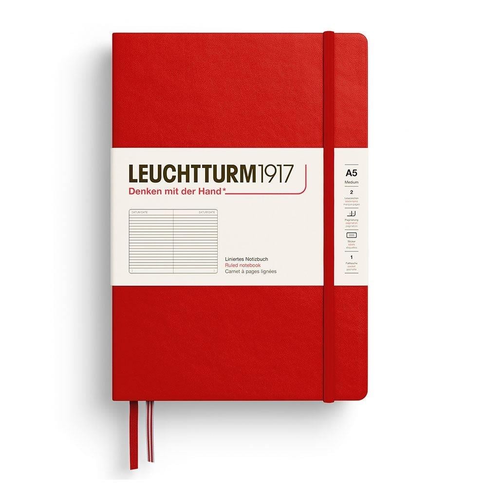 Leuchtturm1917 Not Defteri Orta Boy (A5), Sert Kapak, 251 Numaralandırılmış Sayfa, Çizgili, Kiraz
