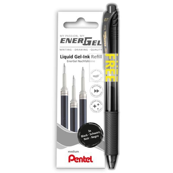 Pentel Energel LR7-3A-PROMO Jel Kalem ve 3 adet Refill ( Yedek) Set 0.7 mm Siyah