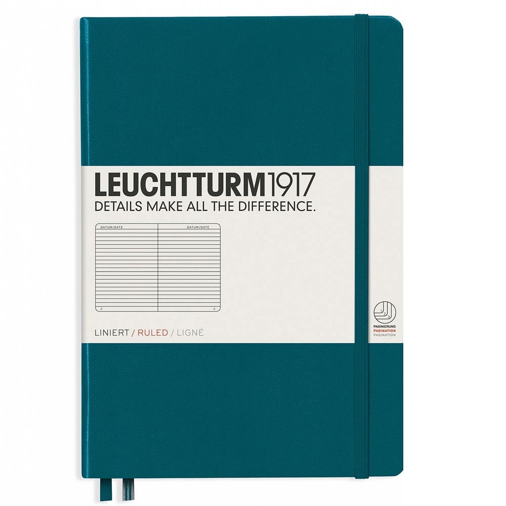  Leuchtturm1917 Not Defteri Orta Boy (A5), Sert Kapak, 251 Numaralandırılmış Sayfa, Çizgili, Pacific Green 359692