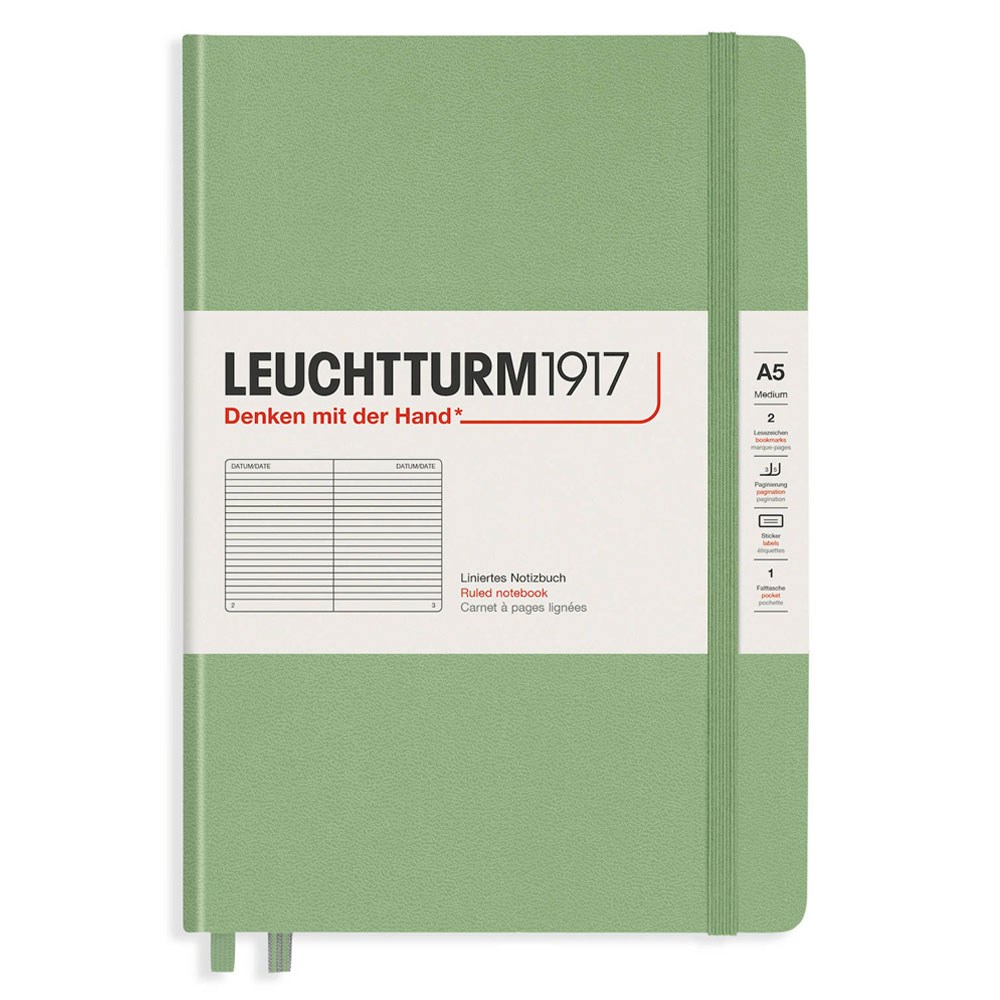 Leuchtturm1917 Not Defteri Orta Boy (A5), Sert Kapak, 251 Numaralandırılmış Sayfa, Çizgili, Sage 361582