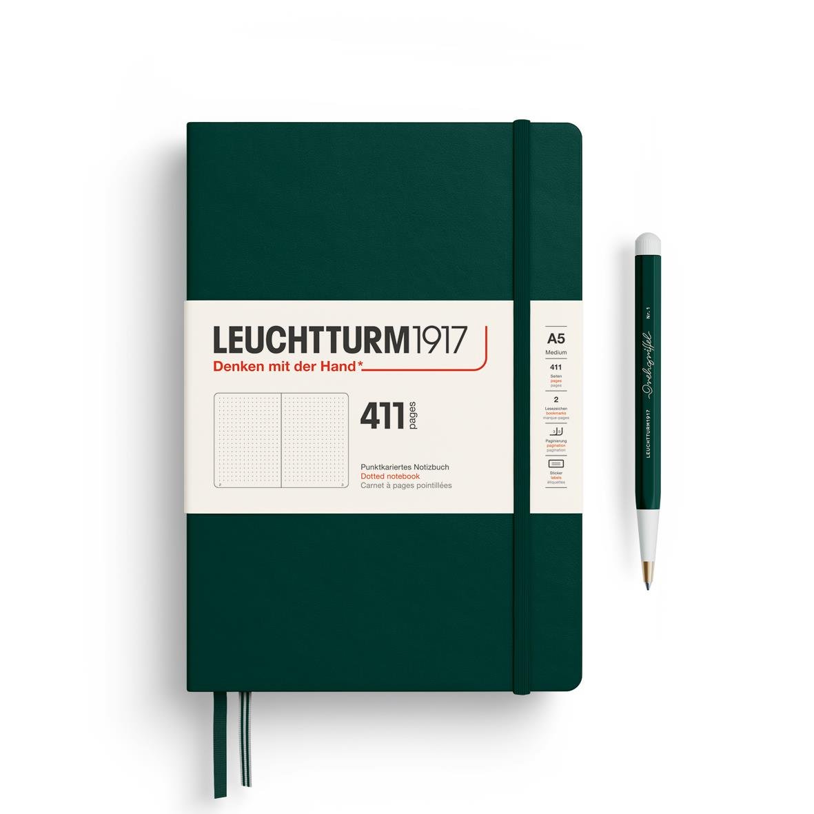 Leuchtturm1917 Not Defteri Orta Boy (A5), Sert Kapak, 411 Numaralandırılmış Sayfa, Noktalı,Forest Green 372928