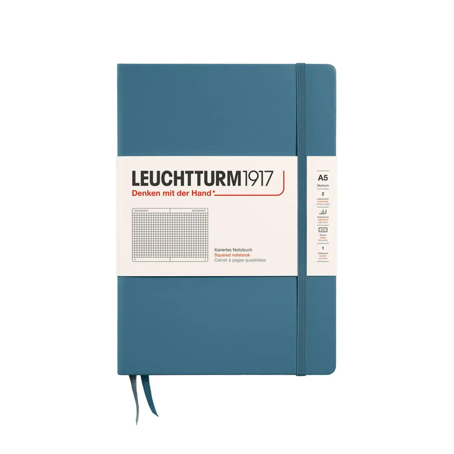 Leuchttrum 1917 Medium(A5) Sert Kapak, 251 Numaralandırılmış Kareli Defter Stone Blue  363336