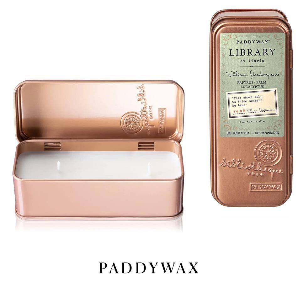Paddywax Library Candle Two Wick Travel Tin Teneke Mum William Shakespeare