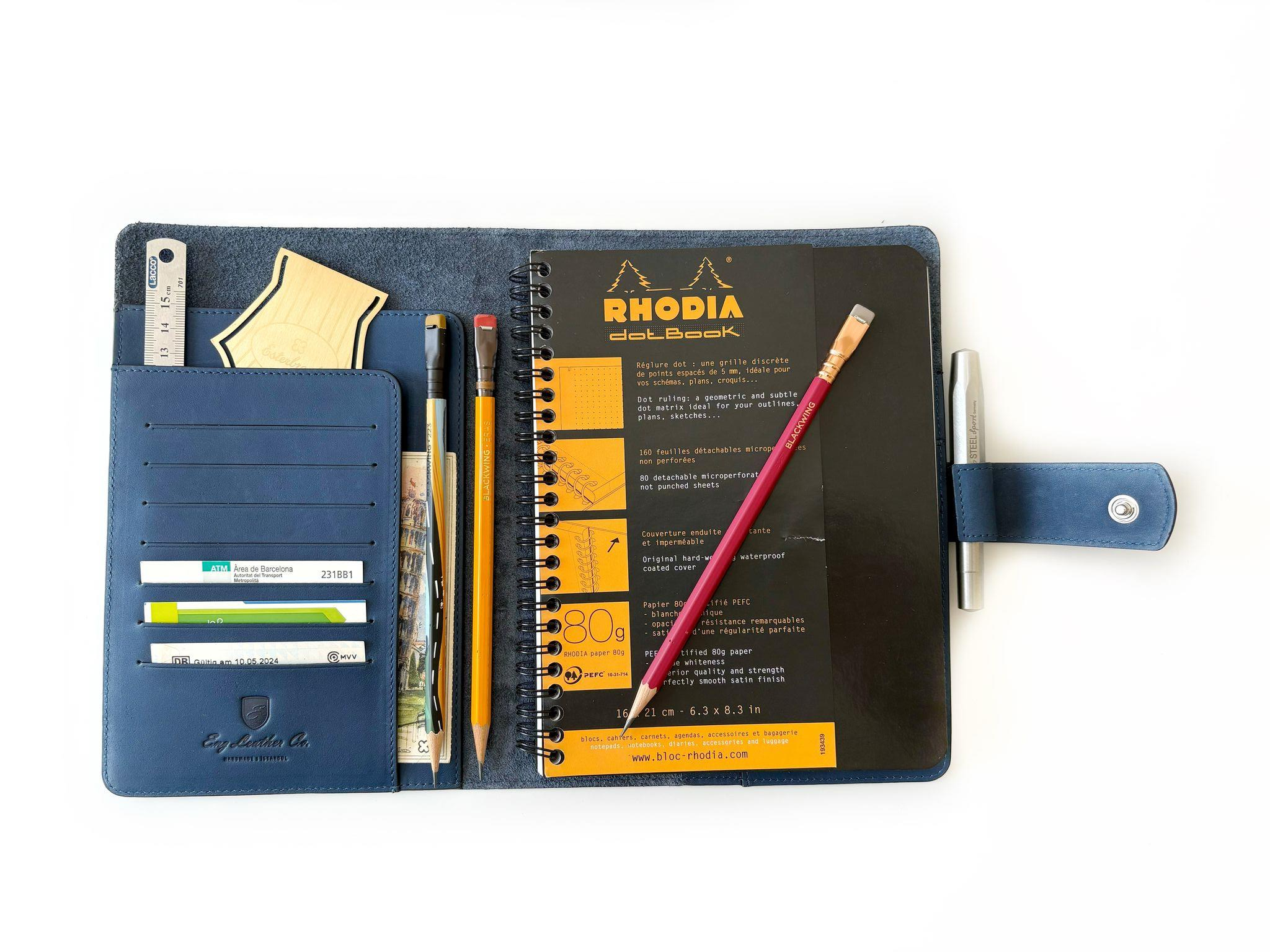 Eng Leather A5 Ebatlı Deri Defter Kılıfı ve Organizer Navy