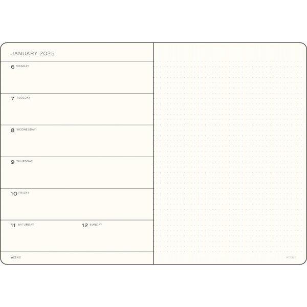 Leuchtturm1917 2025 Haftalık Planlayıcı ve Not Defteri, Orta Boy (A5), 144 Sayfa, İngilizce, Noktalı, Black 370660