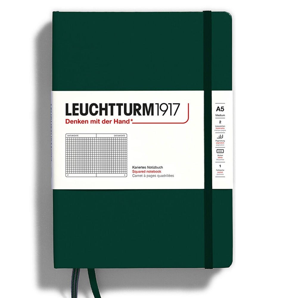 Leuchtturm1917 Doğal Renkler Serisi Not Defteri, Orta Boy (A5), Sert Kapak, 251 Numaralandırılmış Sayfa, Kareli, Forest Green 367257