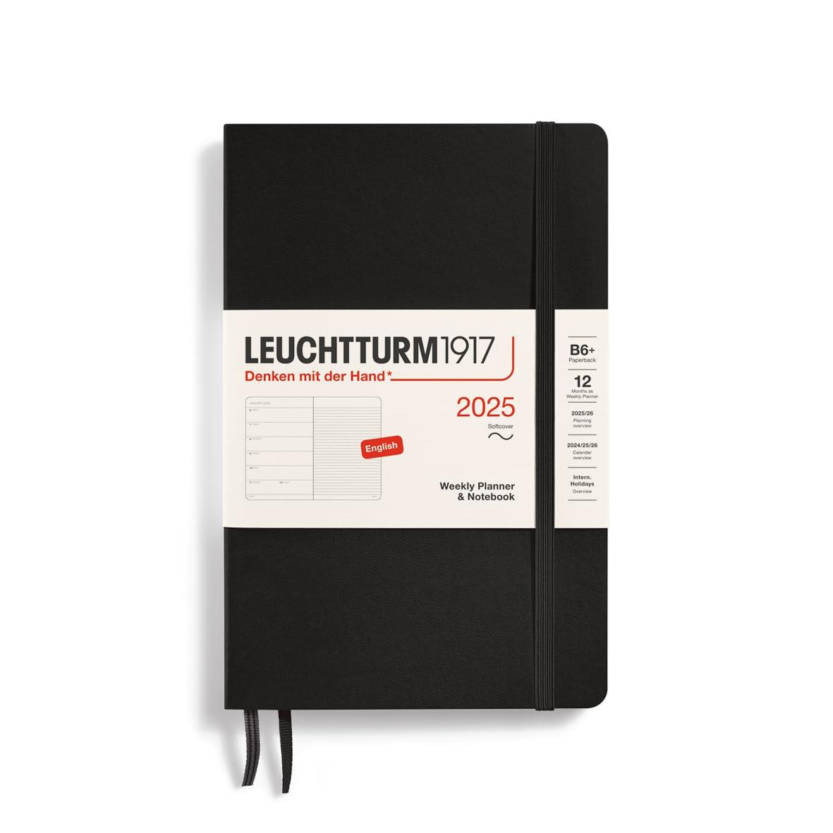 Leuchtturm1917 2025 Haftalık Planlayıcı ve Not Defteri, Yumuşak Kapak, Çanta Boy (B6+), 144 Sayfa, İngilizce, Çizgili, Black 370652