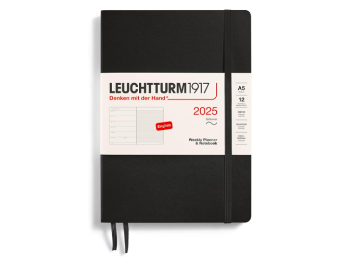 Leuchtturm1917 2025 Haftalık Planlayıcı ve Not Defteri, Yumuşak Kapak, Orta Boy (A5), 144 Sayfa, İngilizce, Çizgili, Black 370746