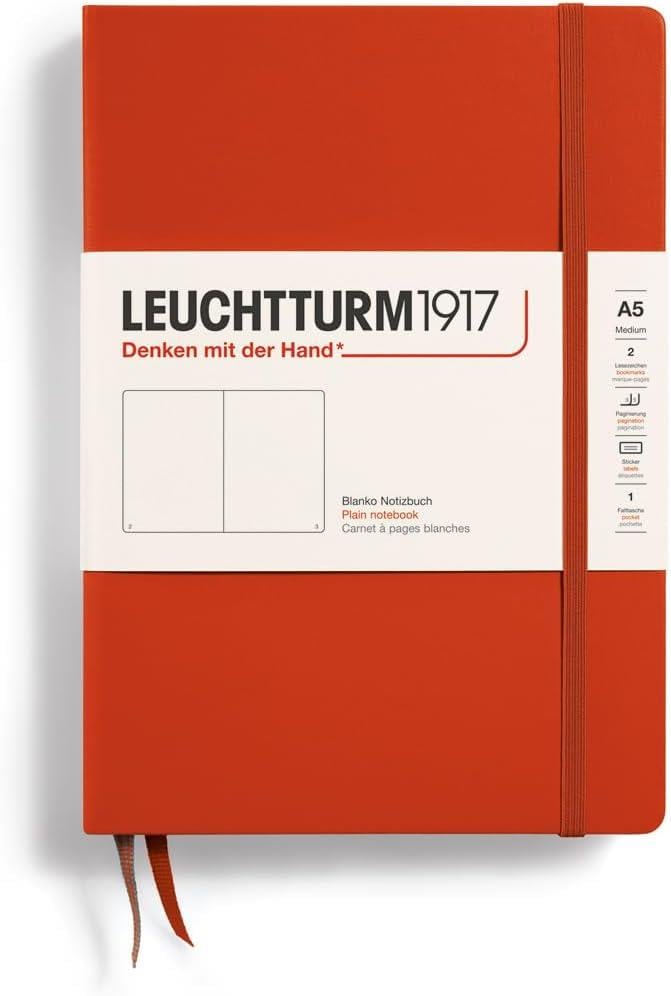 Leuchttrum 1917 Medium(A5) Sert Kapak, 251 Numaralandırılmış Çizgisiz Sayfa Defter Fox Red 367250