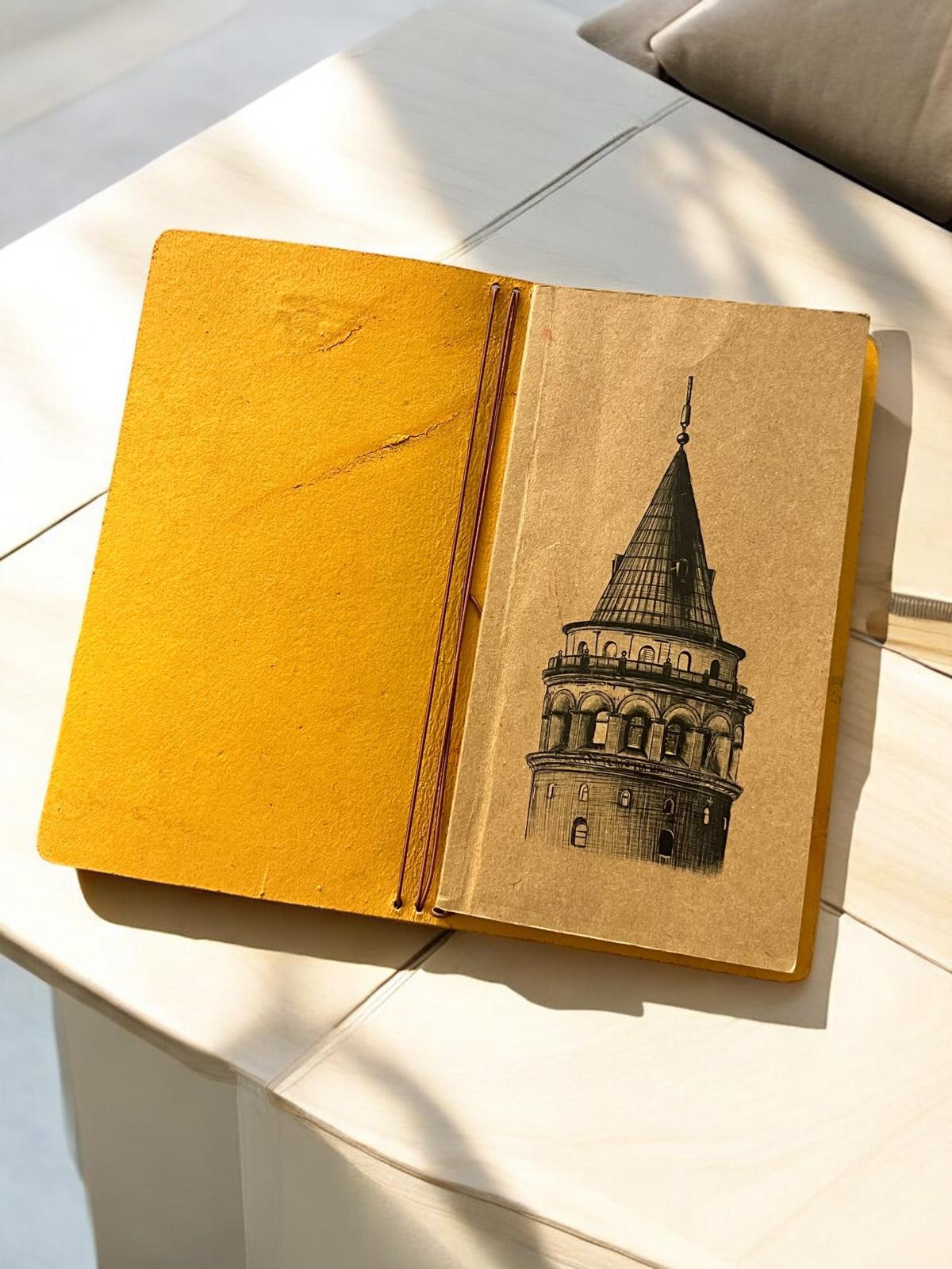 Aegean  Leather Regular Size Deri Defter Kılıfı Sarı