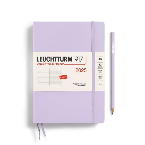 Leuchtturm1917 2025 Haftalık Planlayıcı ve Not Defteri, Orta Boy (A5), 144 Sayfa, İngilizce, Çizgili, Lilac 370734