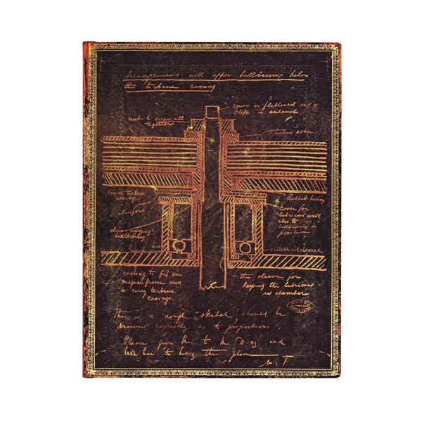 Paperblanks Tesla Sketch of a Turbine Yumuşak Kapak 18x23 Çizgisiz Defter FB6433-6