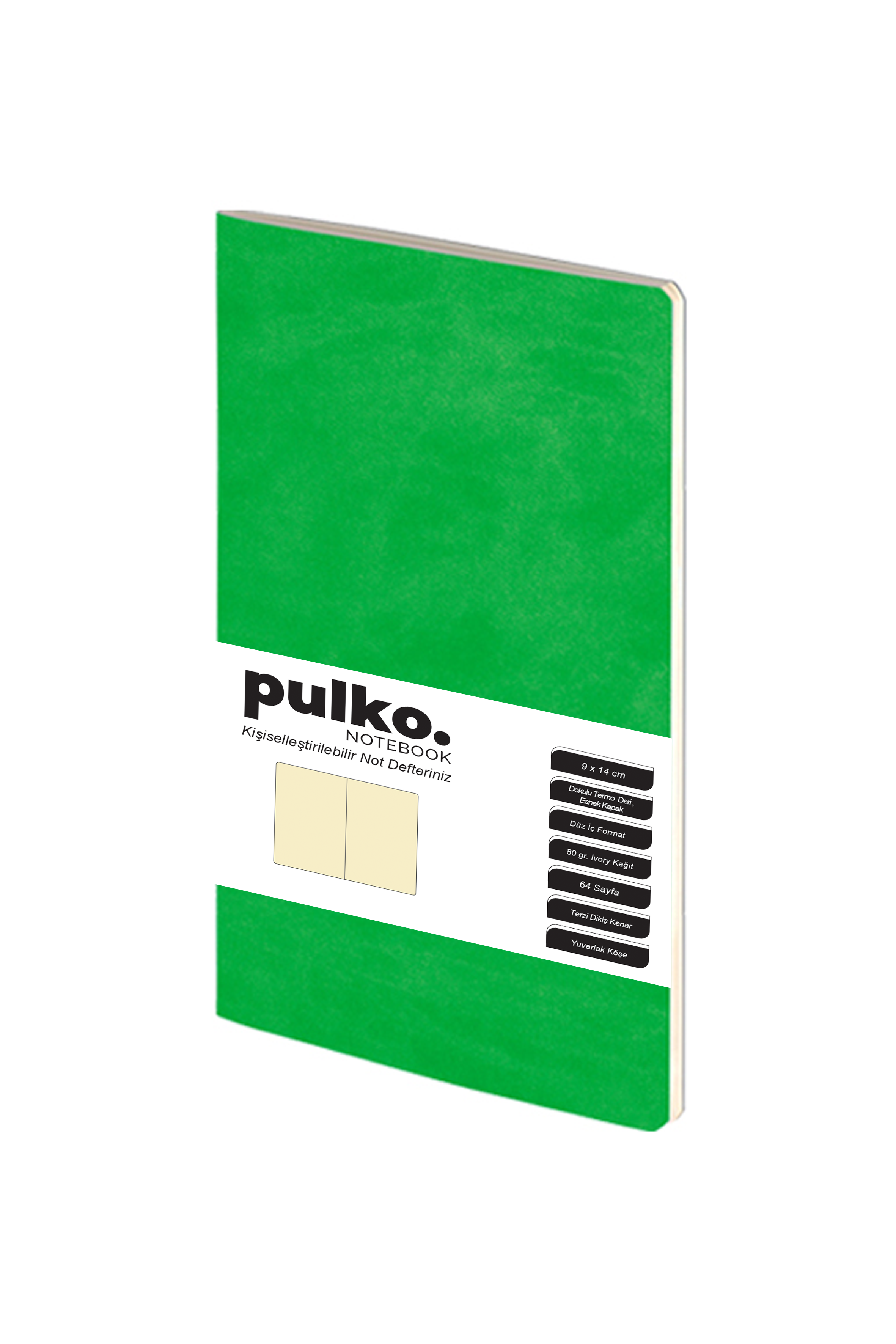 Pulko Terzi Dikiş 9x14 cm Çizgisiz 80 gr Ivory Defter Yeşil