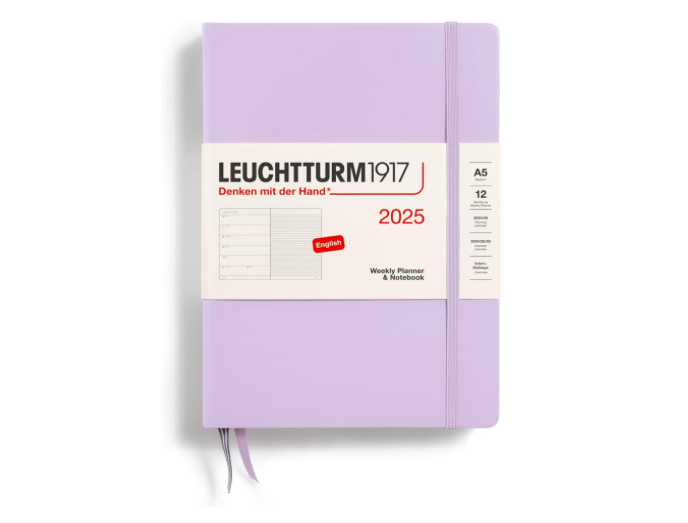 Leuchtturm1917 2025 Haftalık Planlayıcı ve Not Defteri, Orta Boy (A5), 144 Sayfa, İngilizce, Noktalı, Lilac 370661