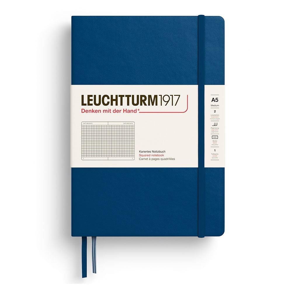 Leuchtturm1917 Not Defteri Orta Boy (A5), Sert Kapak, 251 Numaralandırılmış Sayfa, Kareli, Indigo Mavisi