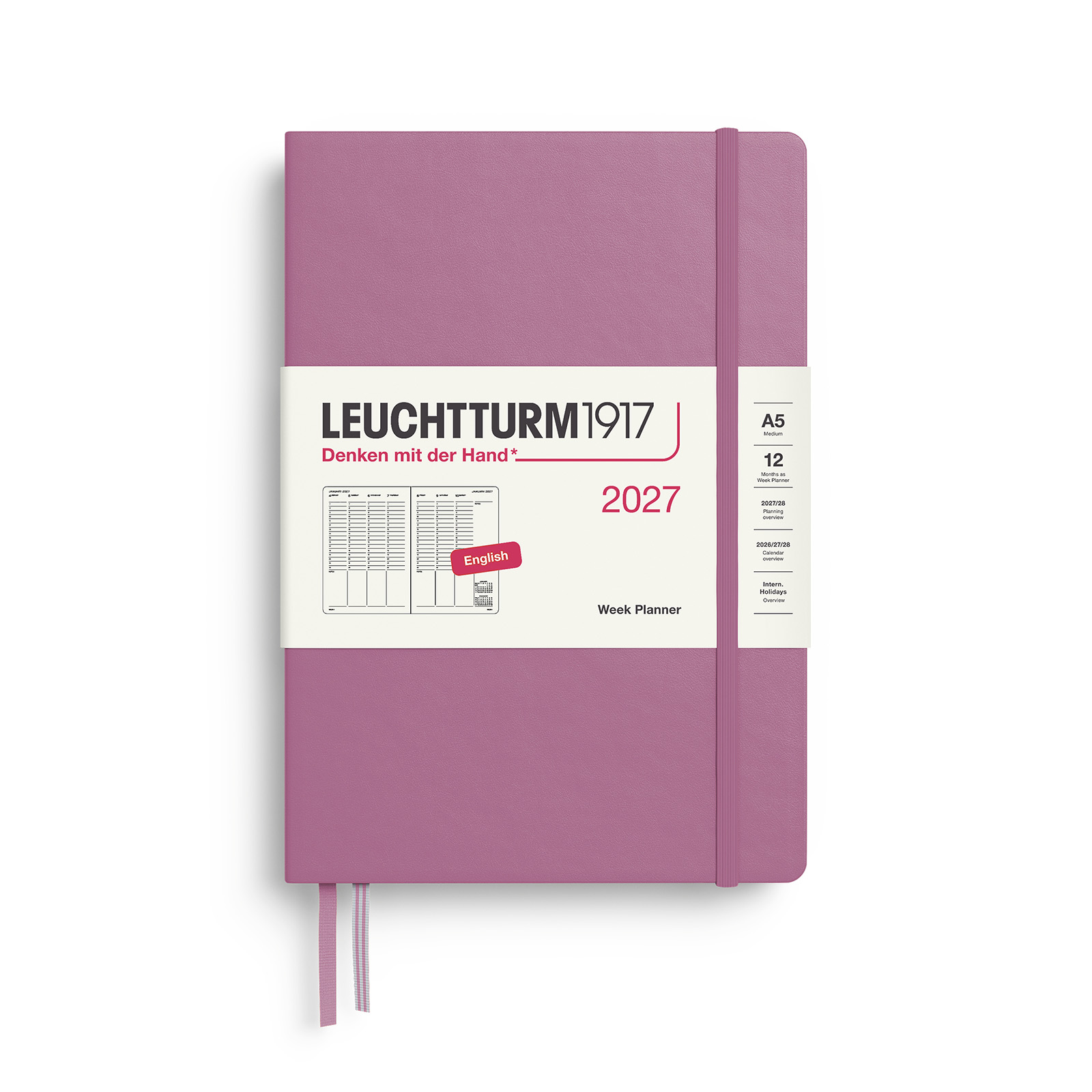 Leuchtturm1917 Planner 2027 - 12M Haftalık Planner Medium A5 2027İngilizce Dusty Rose 400313