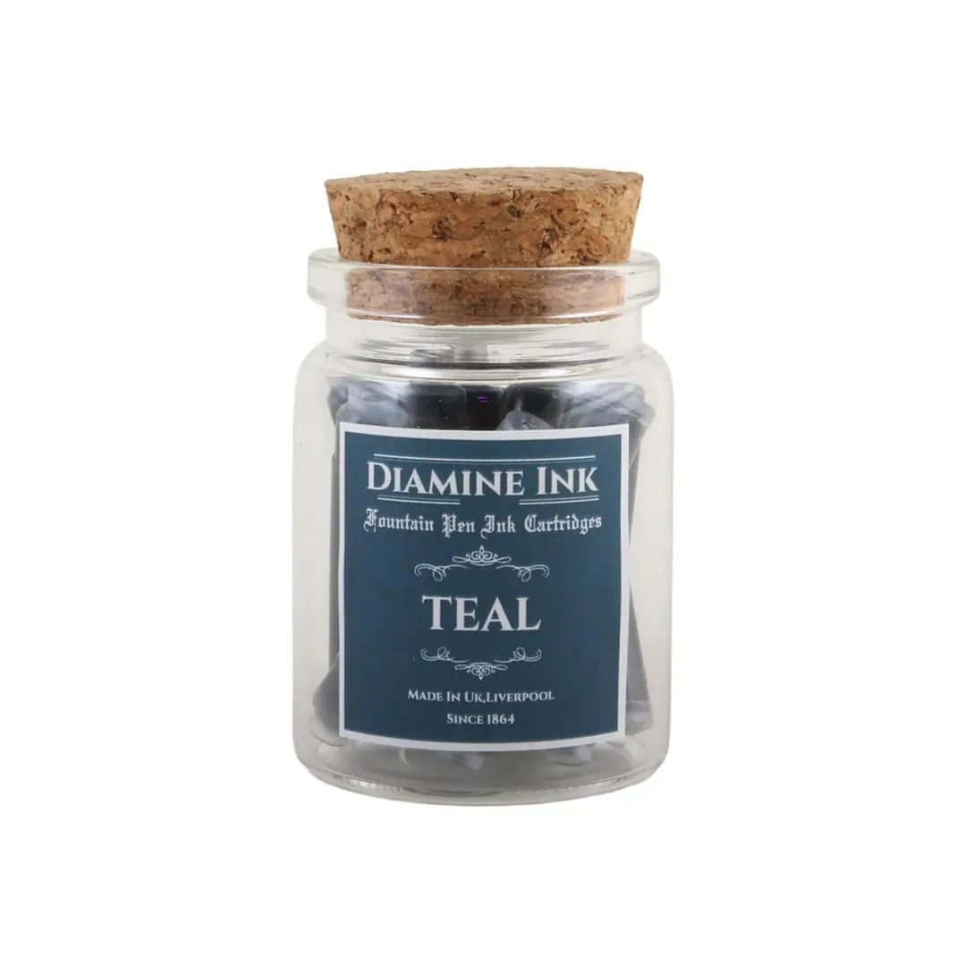 Diamine Mantar Kapak Cam Şişe 12'li Kartuş Seti Teal