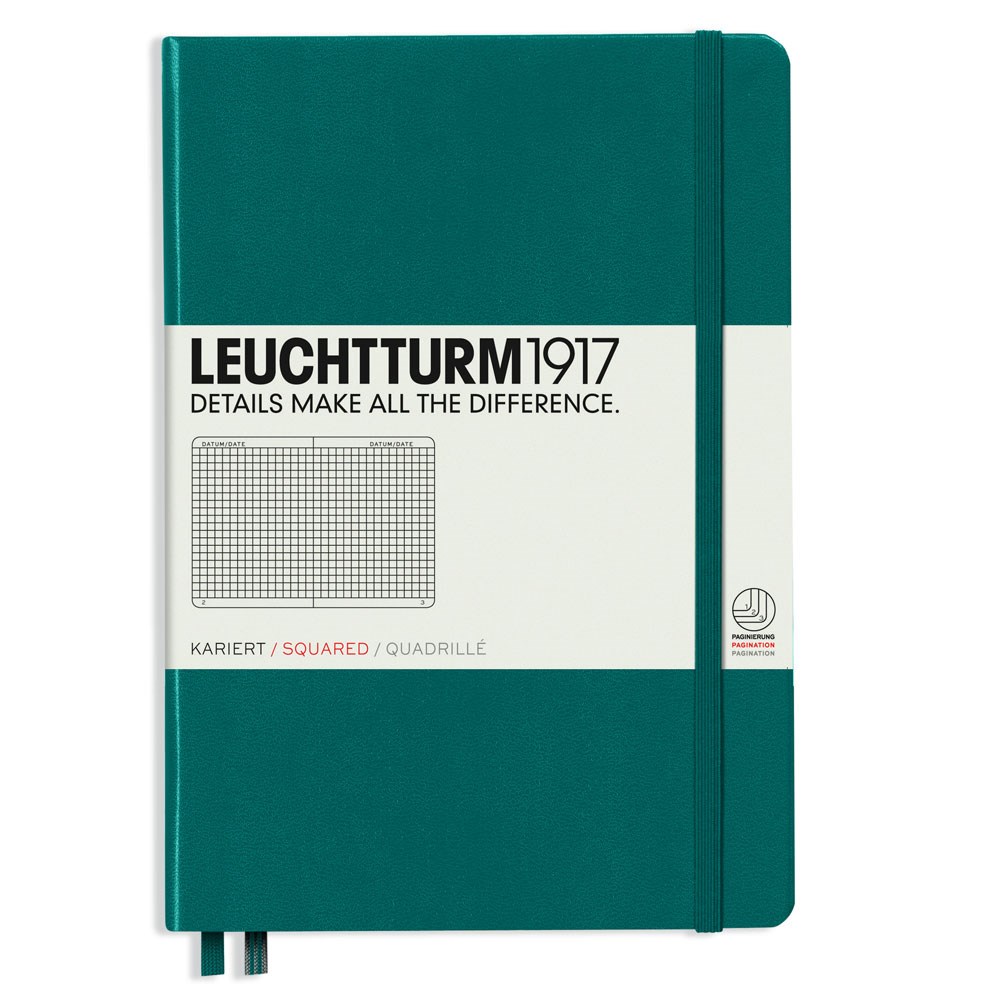 Leuchtturm1917 Not Defteri Orta Boy (A5), Sert Kapak, 251 Numaralandırılmış Sayfa, Kareli, Pacific Green 359693