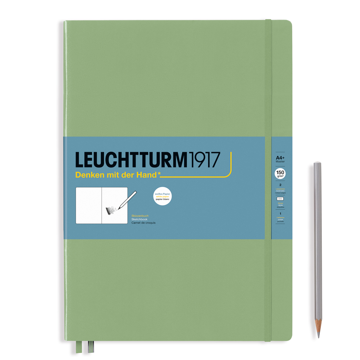 Leuchtturm1917 Sketchbook  Eskiz Defteri Master (A4+), Sert Kapak 112 Beyaz Sayfa (150 Gr), Sage 370348