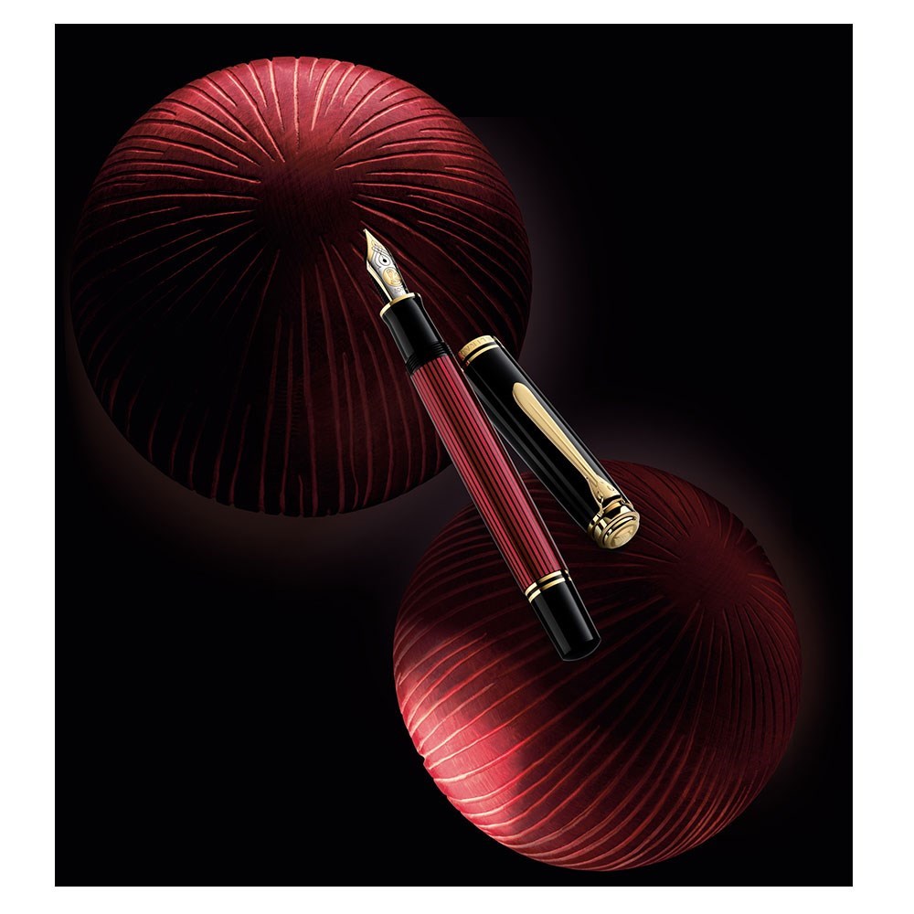 Pelikan Souveran M800 Red Black Fountain Dolma Kalem EF Uç