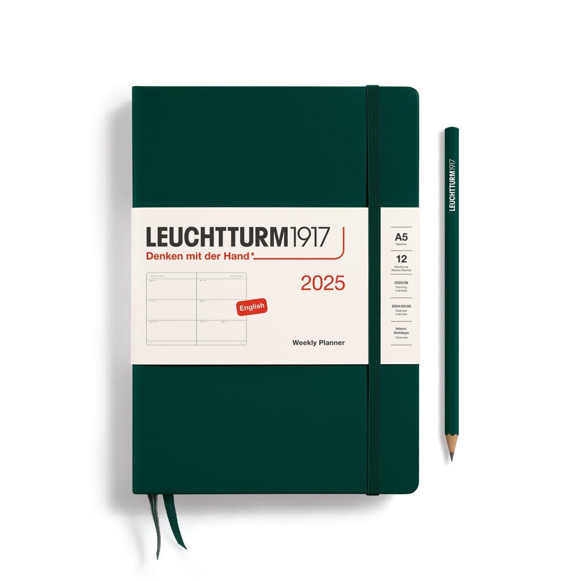 Leuchtturm1917 2025 Haftalık Planlayıcı, Orta Boy (A5), 144 Sayfa, İngilizce Forest Green 370773