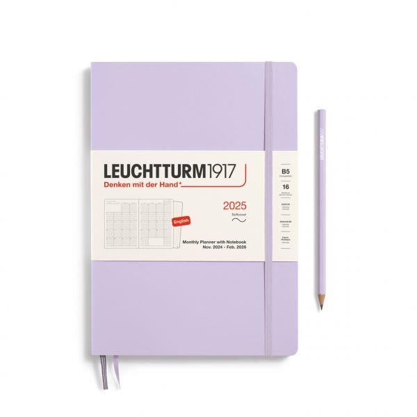 Leuchtturm1917 2025 Aylık Planlayıcı ve Not Defteri, Yumuşak Kapak, 16 Aylık, Tablet Boy (B5), İngilizce, Lilac 370707
