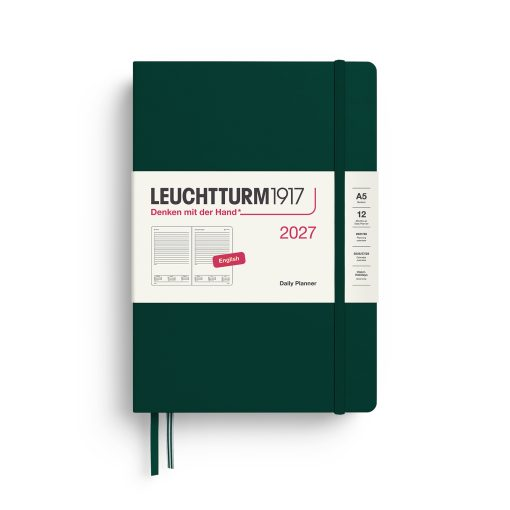 Leuchtturm1917 Planner 2027 - 12M Günlük Planner Medium A5 2027 İngilizce Forest Green 400329