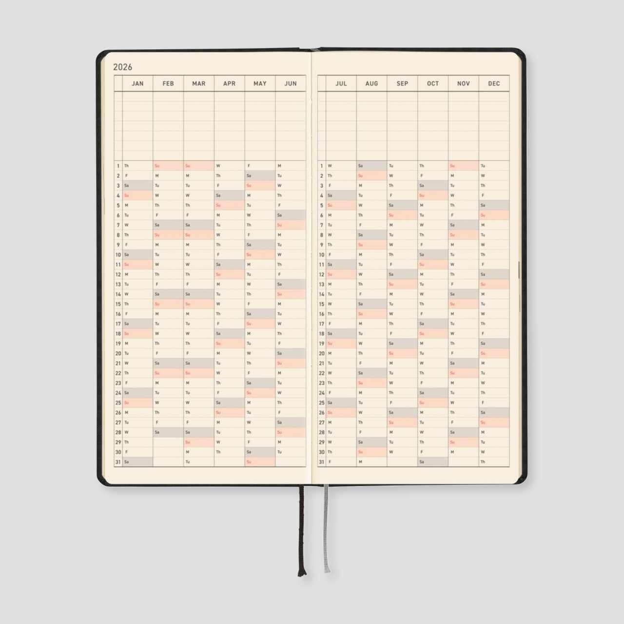 Hobonichi Ajanda Techo Weeks - English - Paper Series: Black Gingham - 2026 Jan Start