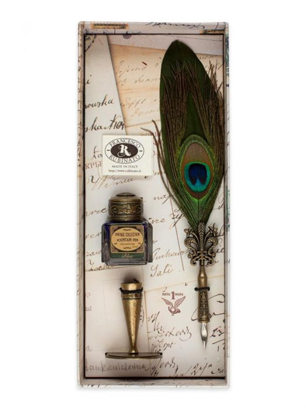 Francesco Rubinato Tüylü Tavus Kuşu Verde Antique Divit Kalem Seti