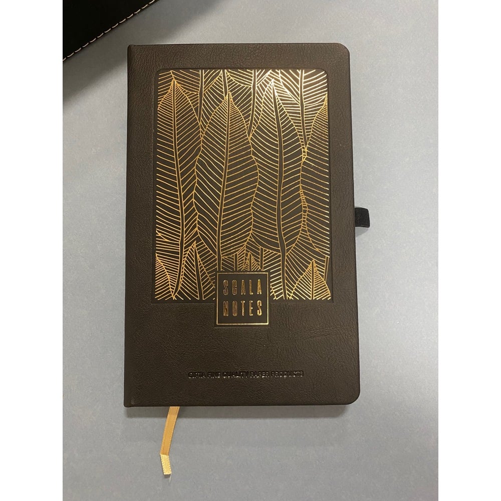 Gıpta Scala Notes Çizgisiz Defter - Altın Uzun Yapraklar Siyah